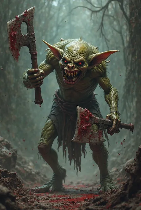 Goblin with two bloodied cleaver