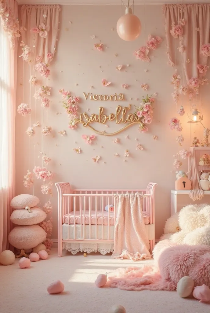 Create a room for a baby with her name on the wall: Victoria Isabella