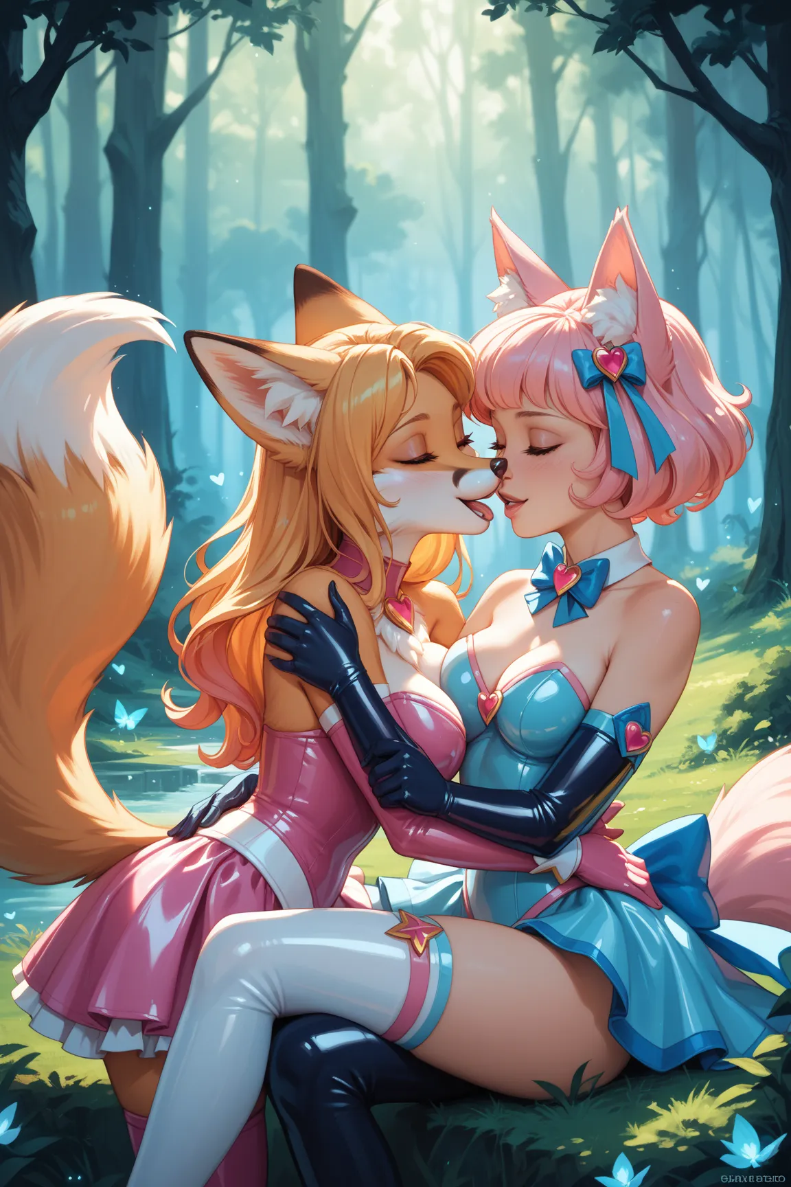 furry, fox girl, Magical Girl, latex, rubber, lesbian, couple