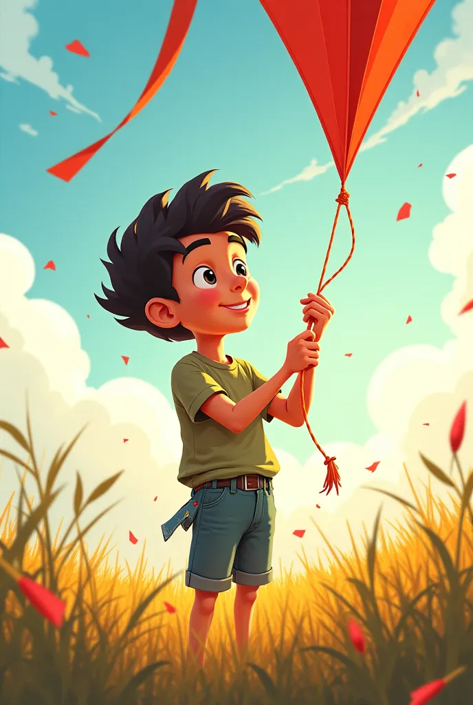 A young man making a kite 