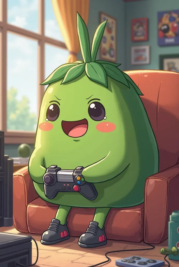 Image of the vegetable chuchu in anime playing video game