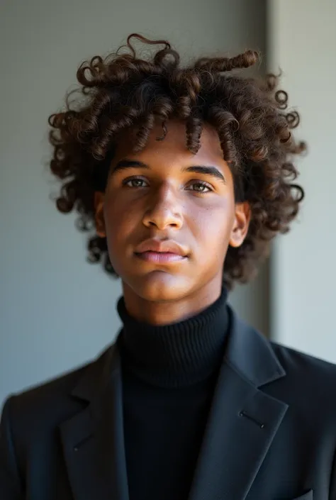 A front photo that simulates an architect with curly hair 