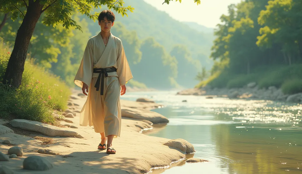 Summer riverbed
Japanese young man full body
afoot