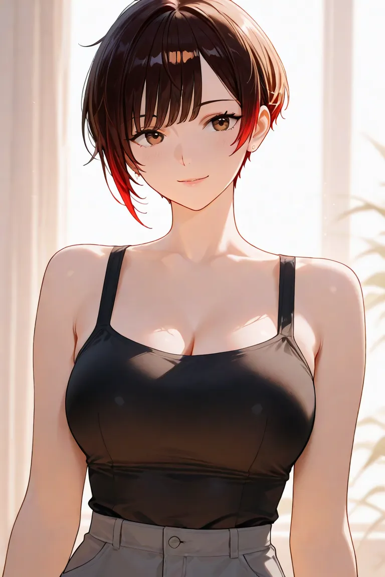 Full body,woman, character concept sheet,pixie hair,bangs,big boobs