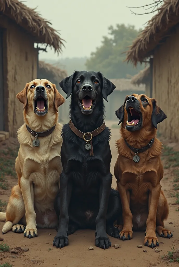 A scene where the dogs of Koudénoukpo the black peasant represented crying, Expressing their concern about the loss of the pearl and the poverty that could return.