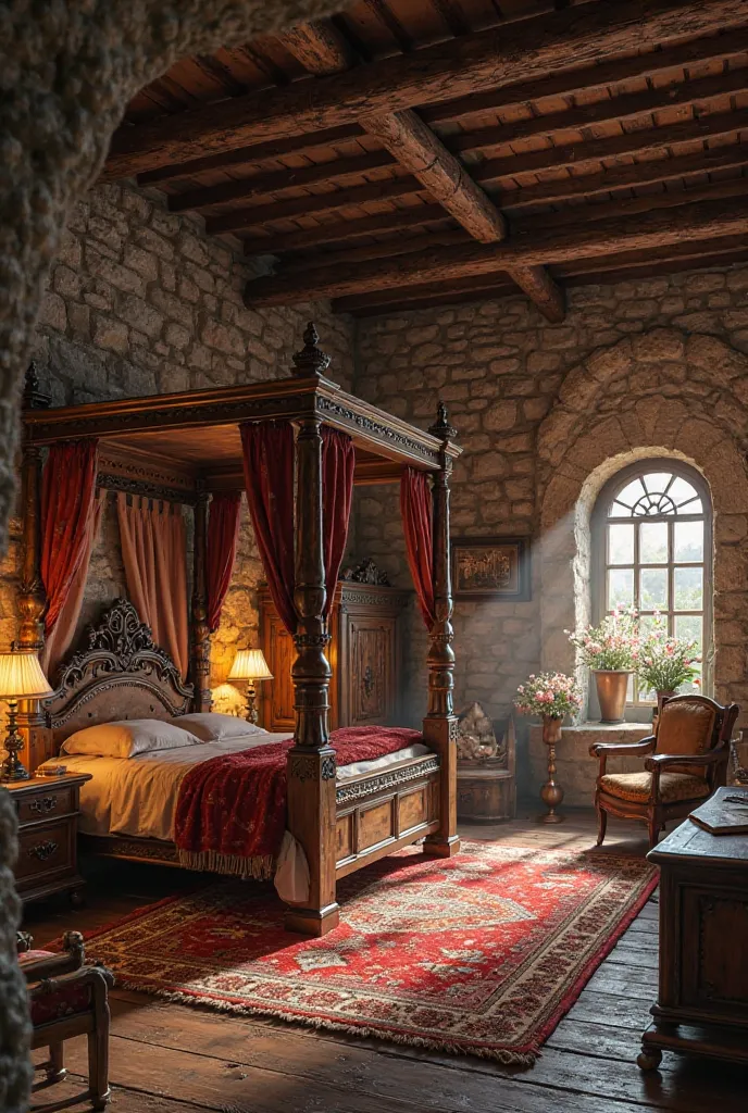 Make a medieval pine bedroom