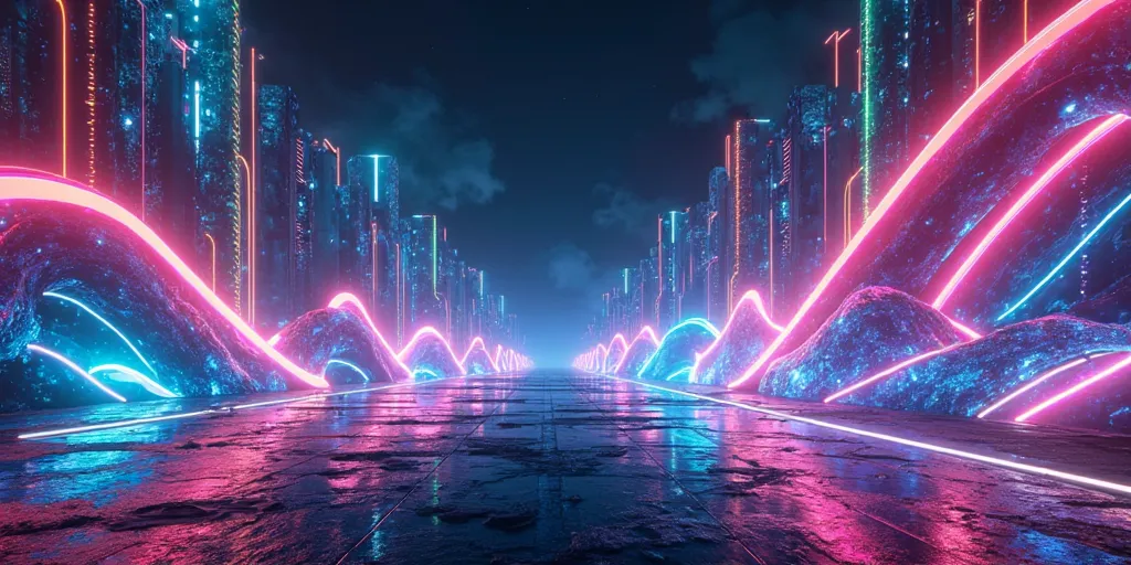 Neon Lights In A Futuristic Space Abstract Background