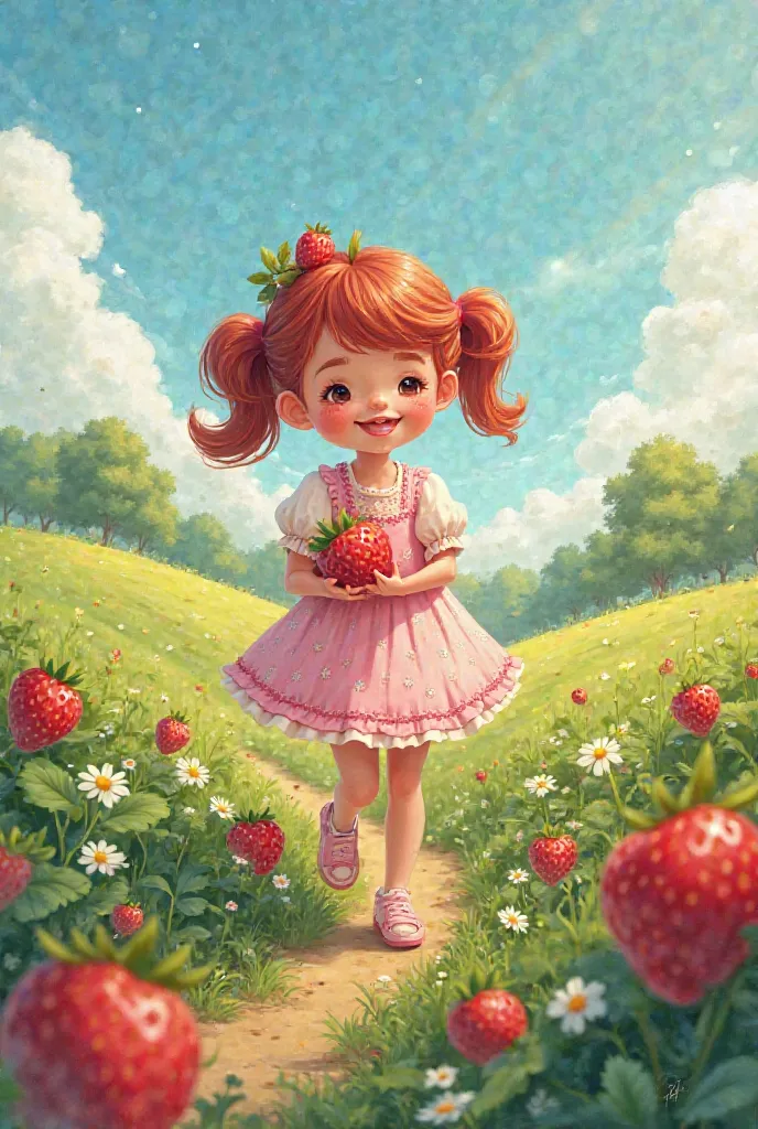  Criar papeis de carta da personagem Strawberry Shortcake, 80s style strolling through the field picking fruit