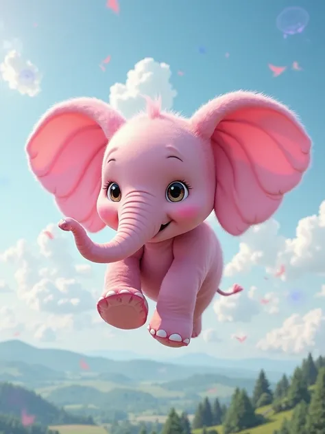 a flying pink elephant