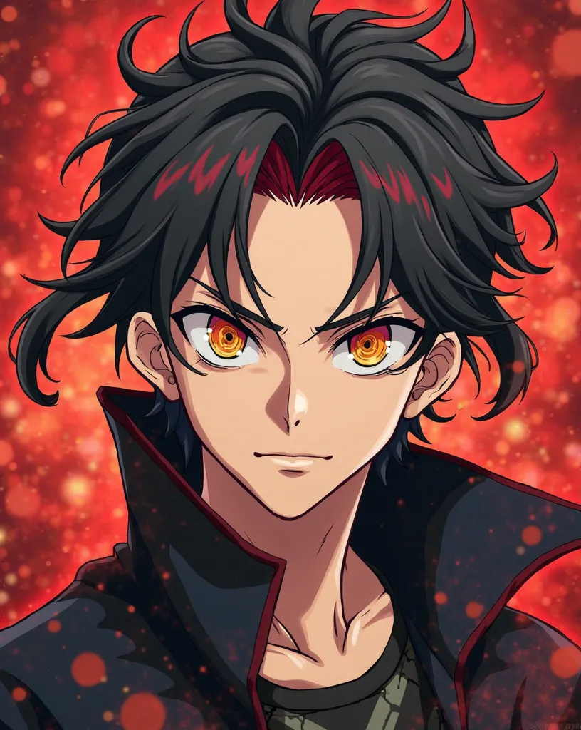 Anime Character, anime background, Demon Slayer: Kimetsu no Yaiba. A 26-year-old half-human, half-demon man with a strong, athletic build. His face is sharp and chiseled, naturally handsome but hardened with experience. His skin is smooth and light, with f...