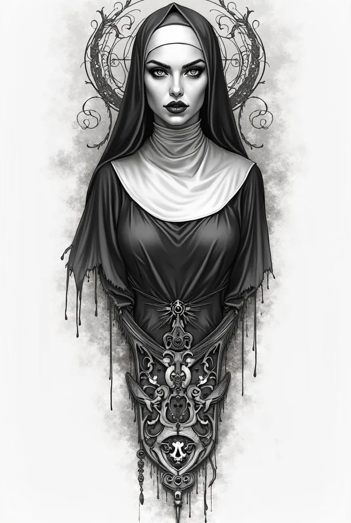 Leg tattoo sketch with a horny nun 