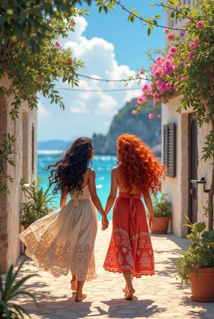 Take Moana and Merida on vacation in Greece, With very summer and flowing clothes, Very Greek