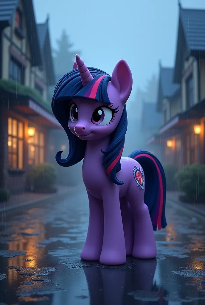 Twilight the purple pony sad at rain town . Help 