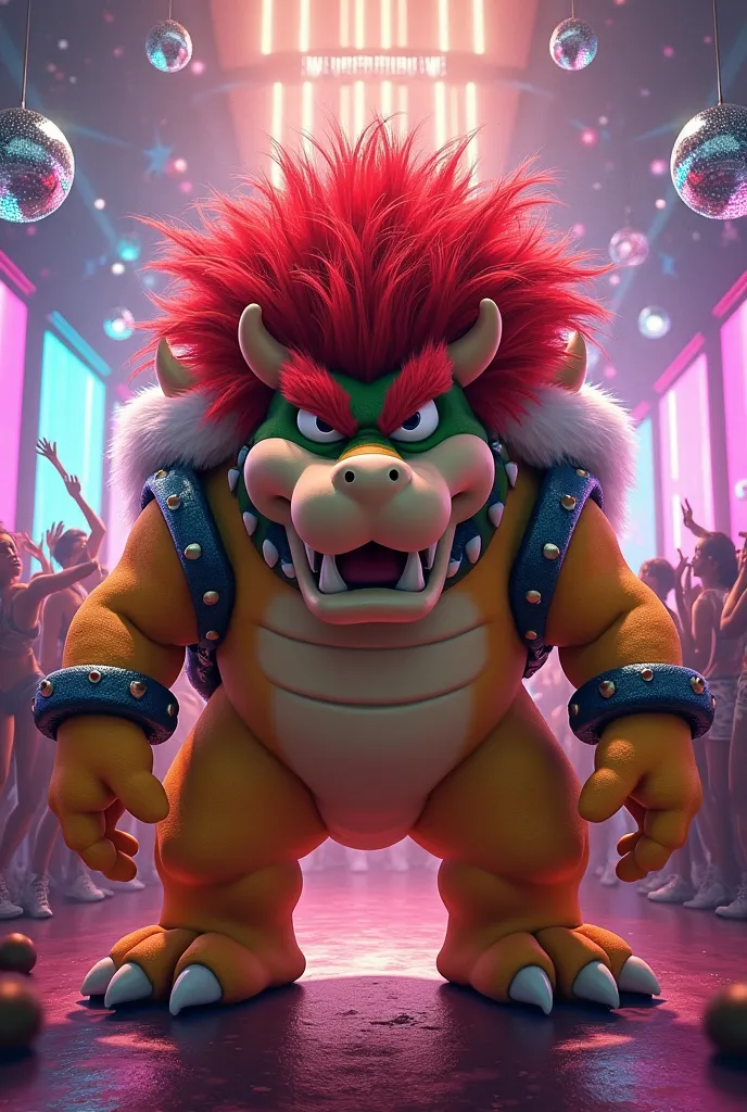 Bowser with a red afro at the disco