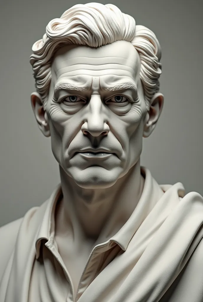 make this statue look like a real person, with his face shape and characteristics, realism.