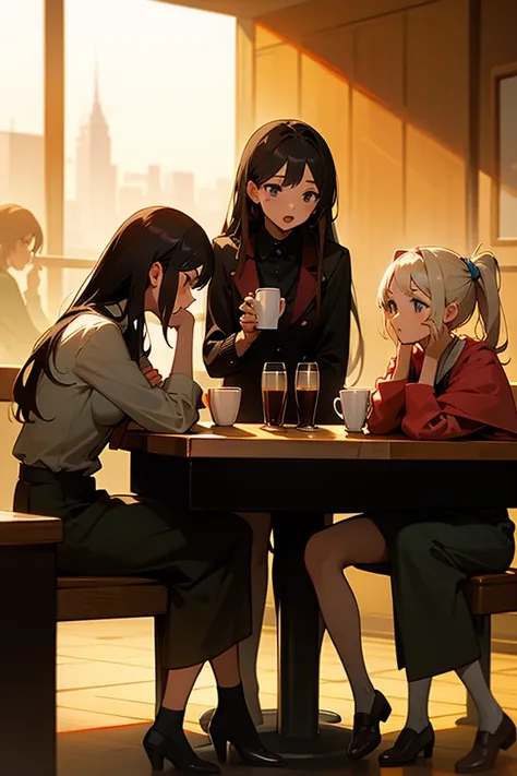 3 girls drinking coffee in a bar