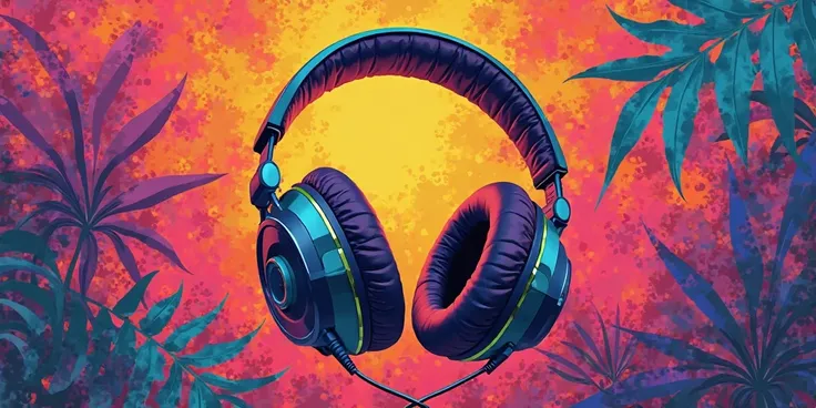 Pop Art Headphones Background Colorful Retro For Your Music Projects