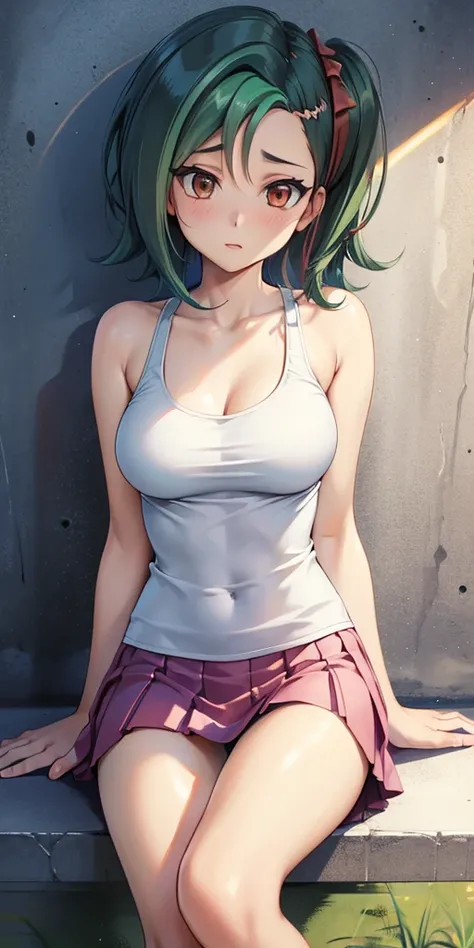            1 female,  high definition,  dementia  ,                      ultra-realistic                      ,8K, hmkotori,   Short and messy hair,    multicolored hair  ,    about  ,       diadema      ,       tank top, falda rosa,           Skinny skirt...