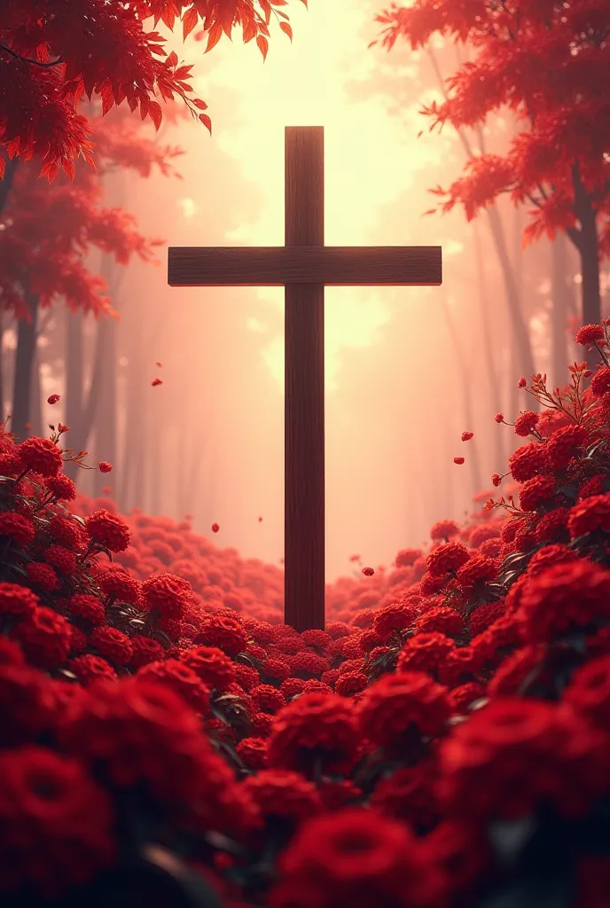 cross on red flowers