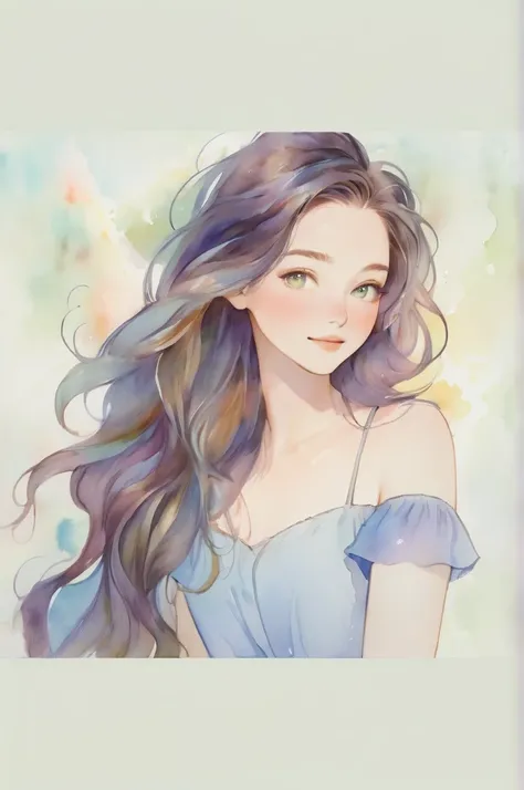 shortcut,  Hair, hair that flutters in the wind,  watercolor, cute,cute