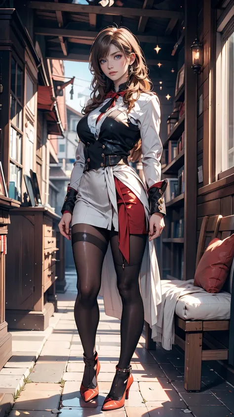 Frederick the Great (azur lane:0.5), saggy breasts, uniform, full body, (standing), indoors, outdoor,  model shoot style , masterpiece,  details, high quality, sharp concentration, dramatic,  Photorealistic Painting Art,  pose , Performance, foot, (extreme...