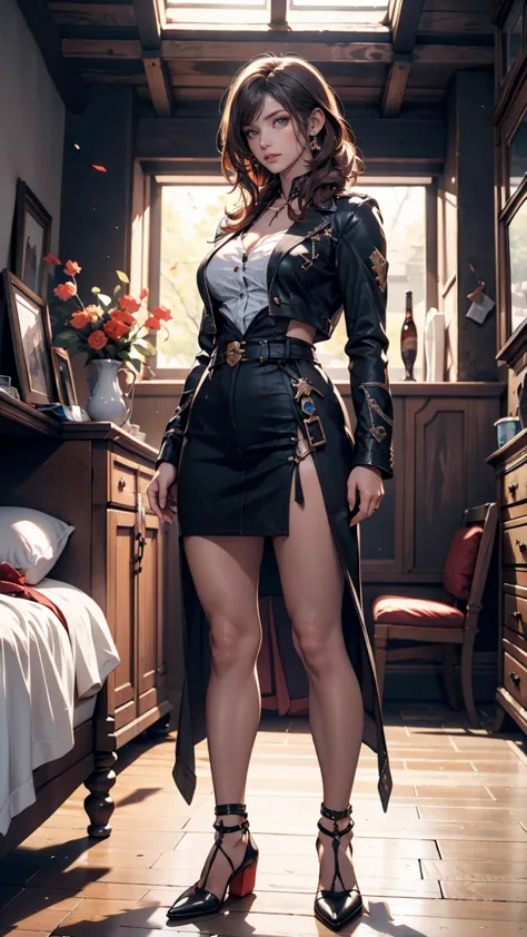 Frederick the Great (azur lane:0.5), saggy breasts, uniform, full body, (standing), indoors, outdoor,  model shoot style , masterpiece,  details, high quality, sharp concentration, dramatic,  Photorealistic Painting Art,  pose , Performance, foot, (extreme...