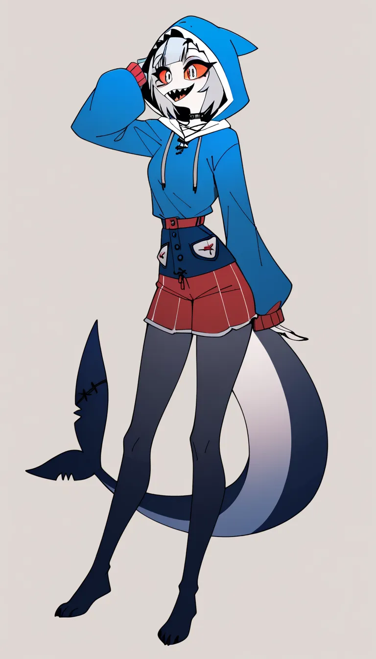 Score_9, Score_8, Score_7, Score_6_Up, Score_5_Up, Source_ Fluffy, Kemono Style,, Cute Gray Anthropomorph Shark Girl,Gawr Gura (Hololive)20-Year-Old Girl, furry, Fin Cut Shark, Upper Arm, Thighs, Slim, Medium Chest, Thin Waist, Medium Chest, Sharp Teeth, S...