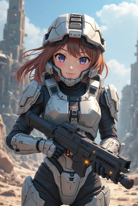 K-on's Yui Hirasawa wearing Halo Spartan armor 