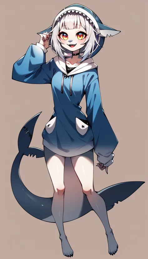 Score_9, Score_8, Score_7, Score_6_Up, Score_5_Up, Source_ Fluffy, Kemono Style,, Cute Gray Anthropomorph Shark Girl,Gawr Gura (Hololive)20-Year-Old Girl, furry, Fin Cut Shark, Upper Arm, Thighs, Slim, Medium Chest, Thin Waist, Medium Chest, Sharp Teeth, S...