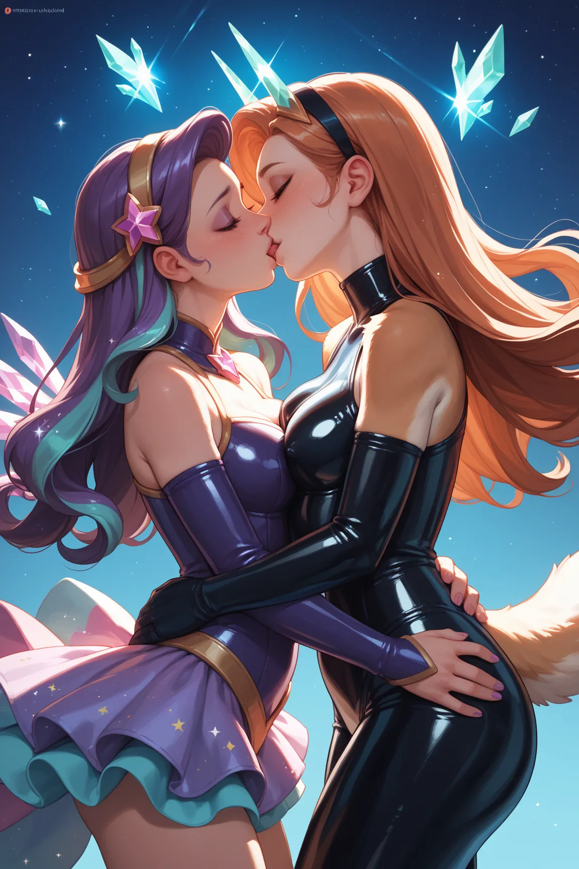 furry, Magical Girl, latex, rubber, lesbian, couple, kissing, touching