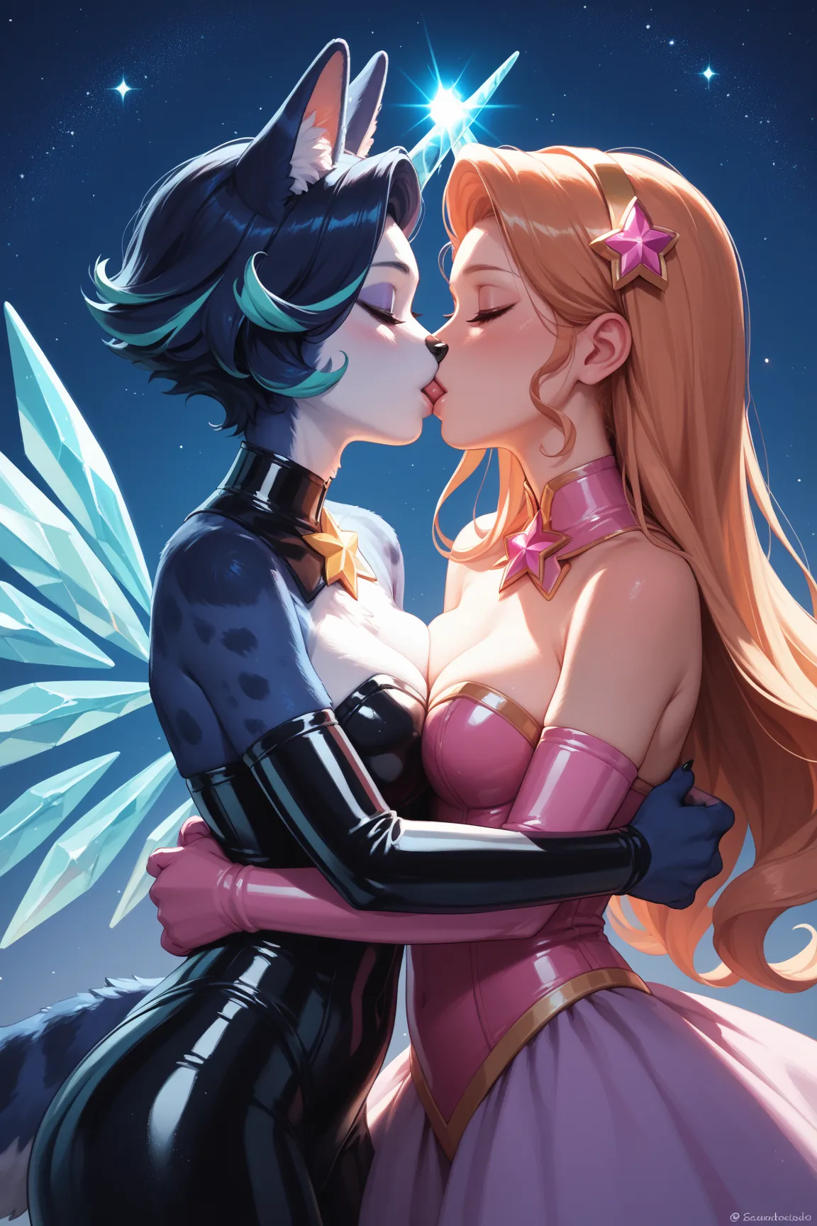 furry, Magical Girl, latex, rubber, lesbian, couple, kissing, touching