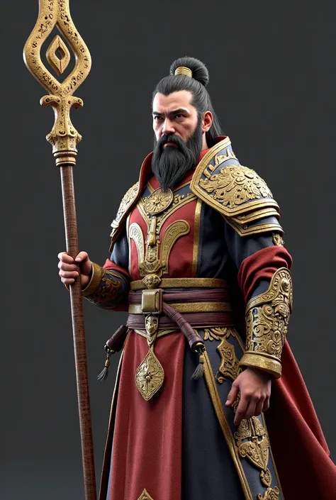 Help me design an image of Zhang Fei from The Three Kingdoms。Highlight the hand-held weapon, the Jouhachi Snake Spear。【limbs and dynamic characteristics】arm system：shoulder width ratio：​2.2 meters（spear tail weighted to 15 kg%，prominent）
muscle carving：​1:...