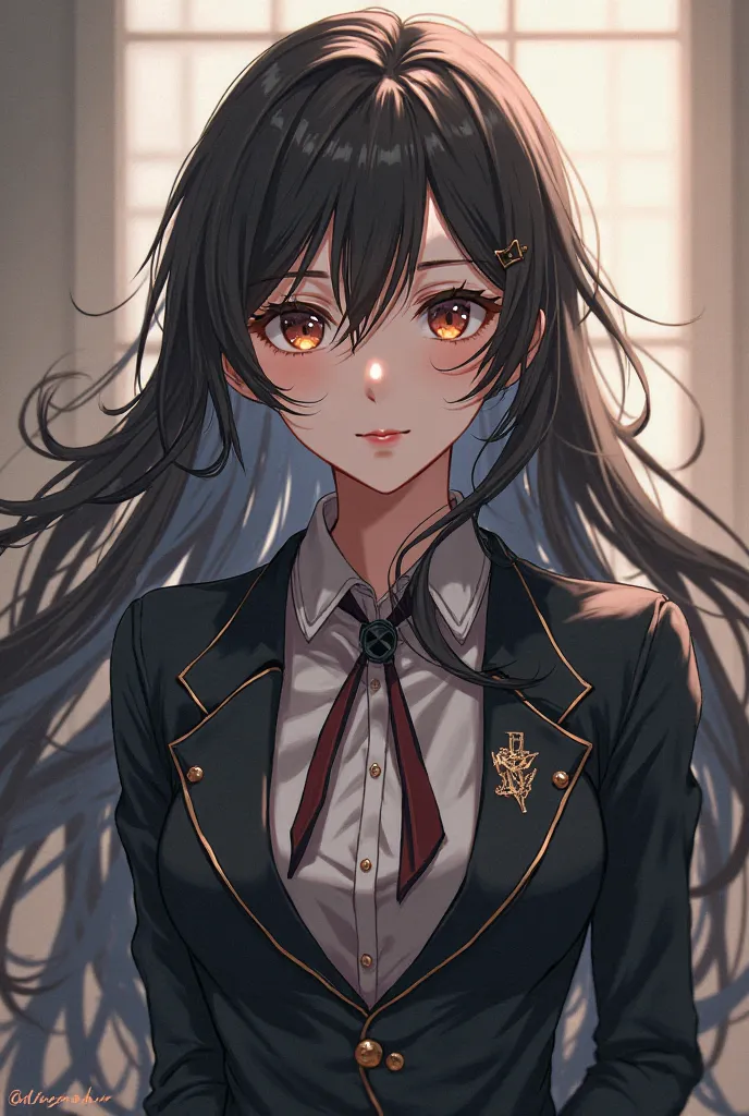 anime character, long hair, beautiful, Facing Observer, formal clothing,  determined posture 