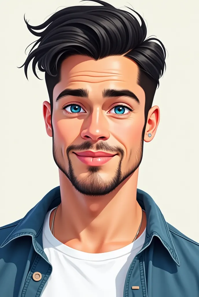 A young man with style **2d**, with defined and attractive facial features, inspired by Brad Pitt but with a more youthful and stylized touch. has black hair, smooth and with a modern cut, slightly disheveled on the upper part, that gives him a dynamic and...