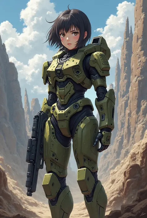 Azusa Nakano from K-on wearing Spartan armor from Halo 