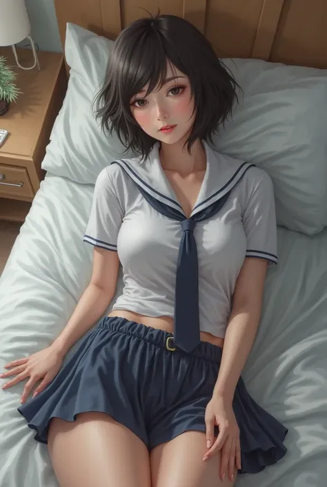 Uniform,((())),No makeup,High resolution,Professional photos,High resolution,Small breasts,,slim, Please lie on your back on the bed.,(( Please open your legs and show me your pussy)), (Topless),(Fearful expression), ((Tears in my eyes)), ((Her skirt is ro...