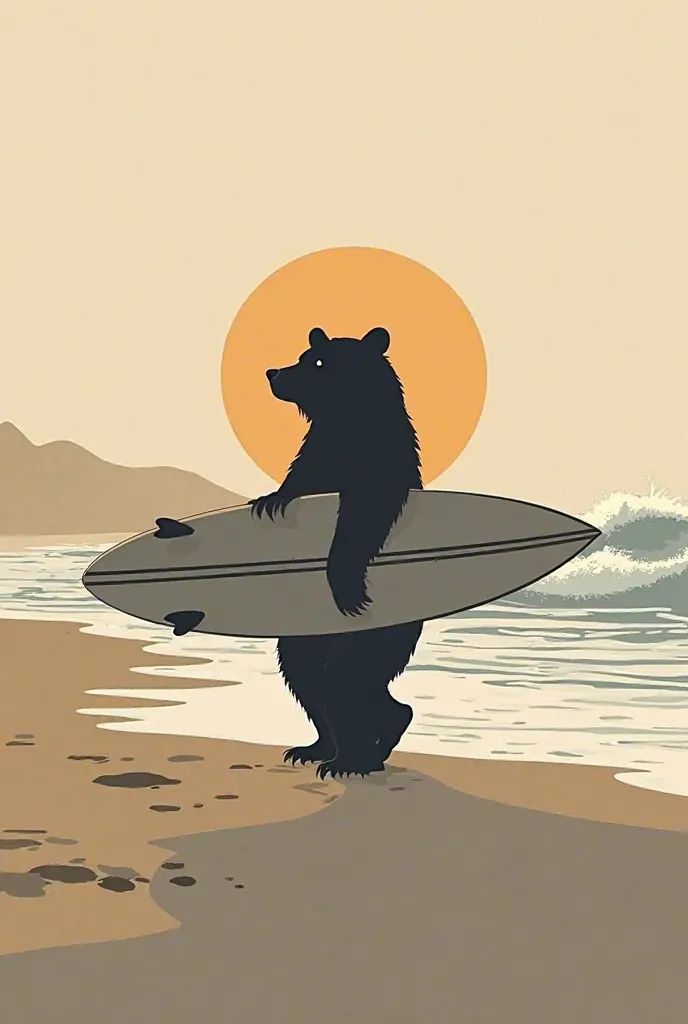  A logo with the name  "Dominio Surf Wear" with a silhouette of a bear carrying a board on the beach. I will use it as a logo for a sophisticated brand of quality and luxury