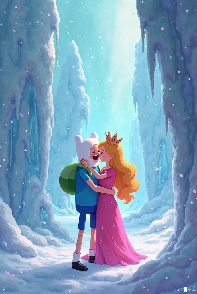 Fin and Princesa Jelly Beetle Embracing in the Frozen Kingdom Adventure Time
