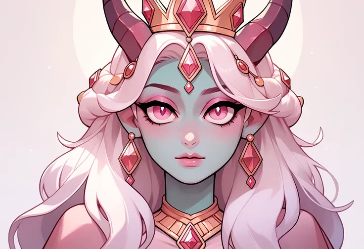 Hilsty, monster woman, beautiful, cute, horned crown, jewels, pink eyes