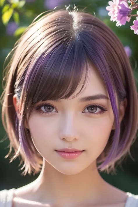  1 girl, 20age women, Masterpiece, spouse, goddess, short hair ,(( purple hair)),glass