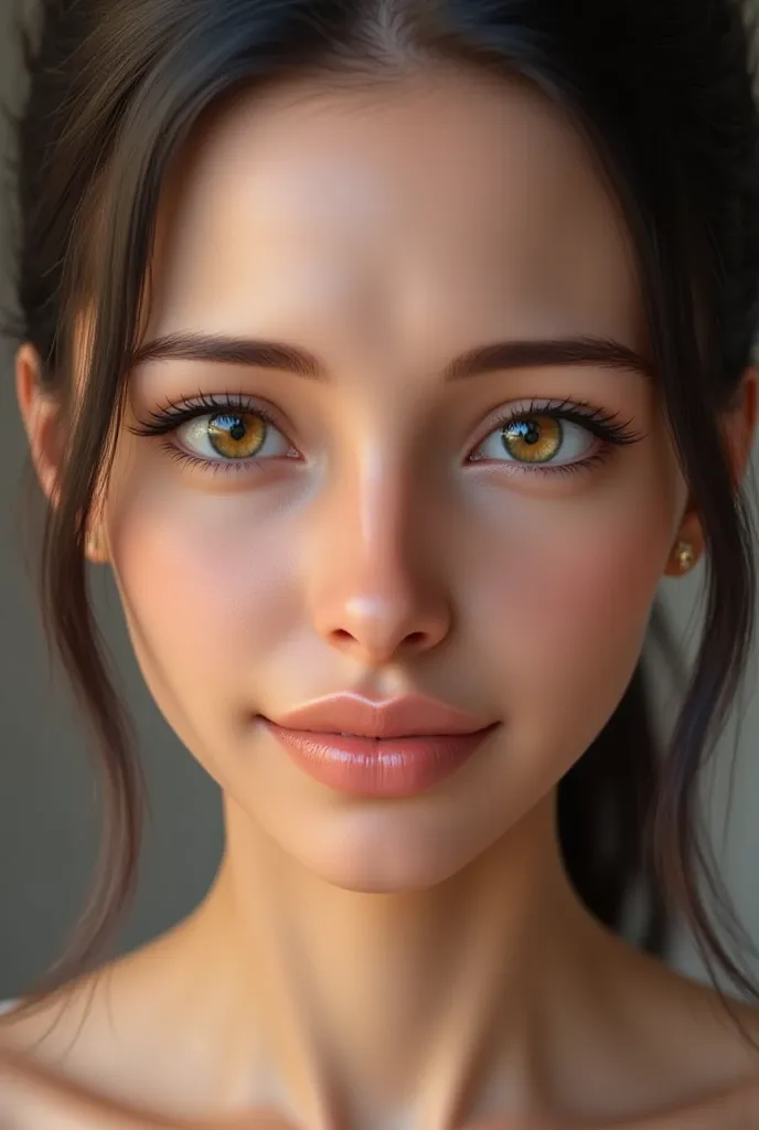 Realistic symmetrical close up portrait, realistic skin, Beautiful high-ranking woman witch, glow up make up,  charming woman, seducing, seductive looking, seduce, pleasure moaning, lips full in love ,photorealistic , Symmetrical close-up portrait of a bea...