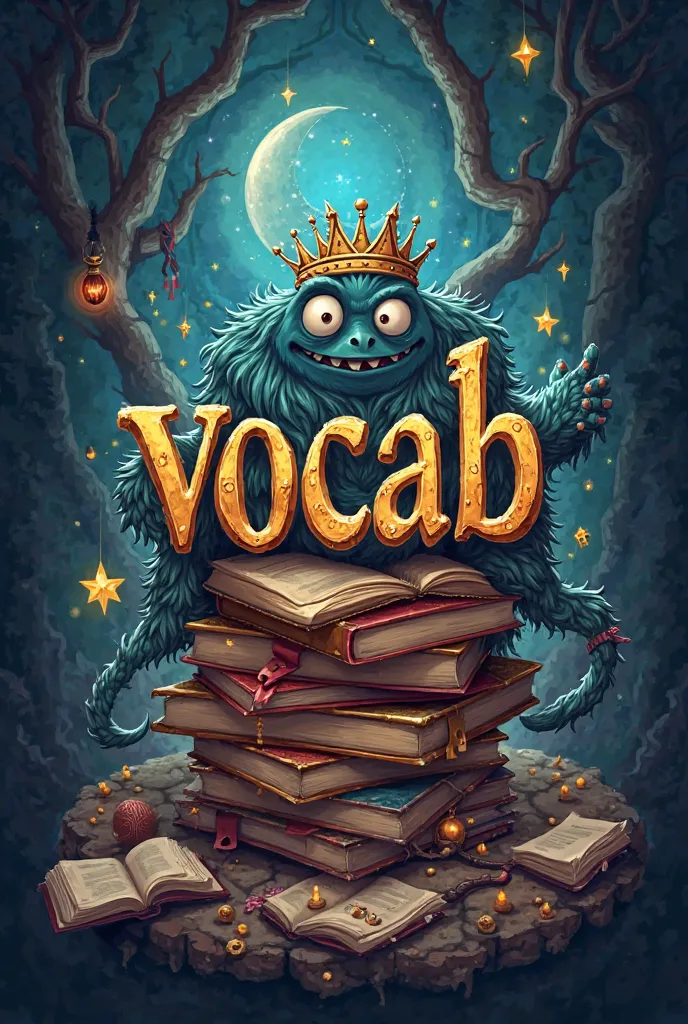 Logo "vocab" in fantasy style ,books