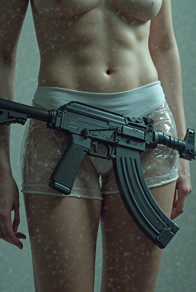 Men's Transparent Panties Holding Gun AK