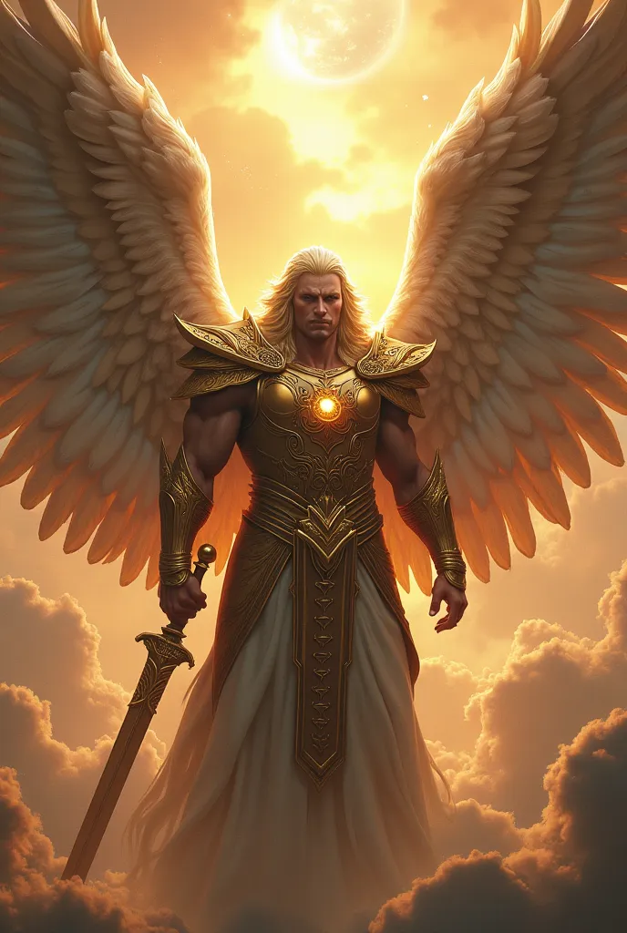 Create a Greek warrior archangel with a sword