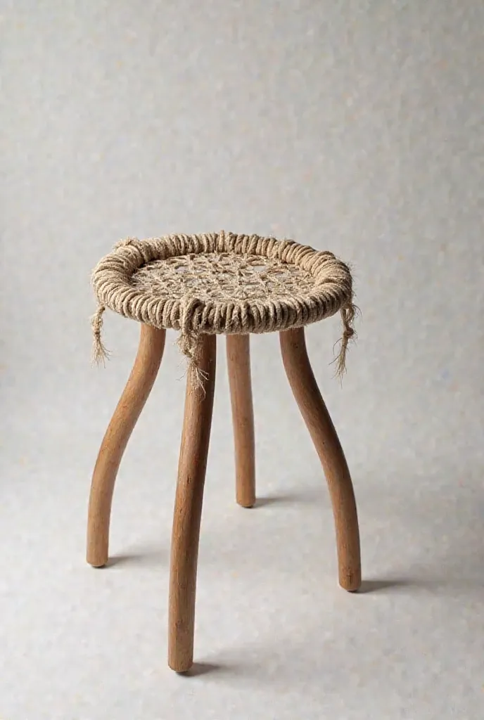 A three legged stool with curved legs inspired by the Danish culture and also the hook design.They are all gathered with tensioning technique (Tensigrity) by ropes, the top of the chair is inspired by fish net 