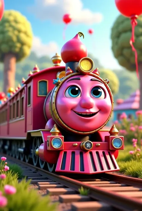 گلابی ٹرین کے لیے بہترین تفصیلی پرامپٹ:

"A beautifully detailed, 3D-rendered animated scene featuring a large pink train with a cute, friendly smiling face. The train has big, round, shiny eyes and a joyful expression. It is adorned with vibrant decoratio...