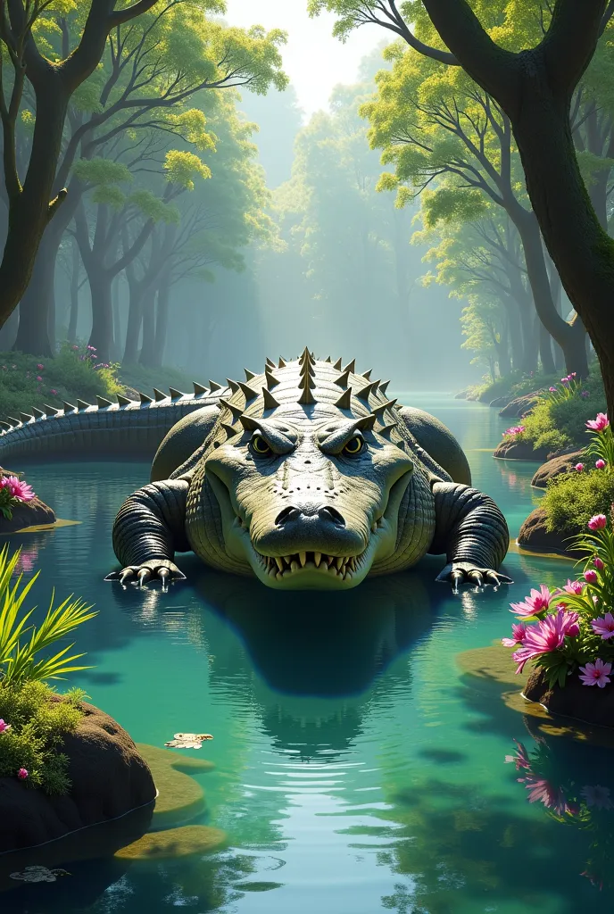 Big  crocodile in beautiful pond
