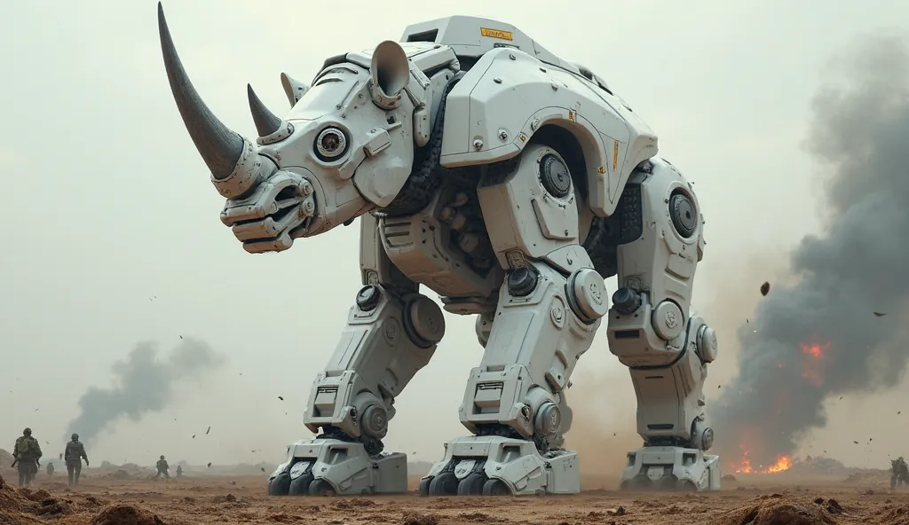 Quality 8K, Rhino fusion Gorilla and Elephant as Mech, White skin, on battlefeild