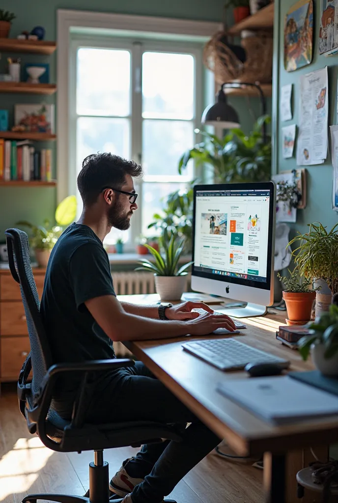 Web designer creating a website on a computer