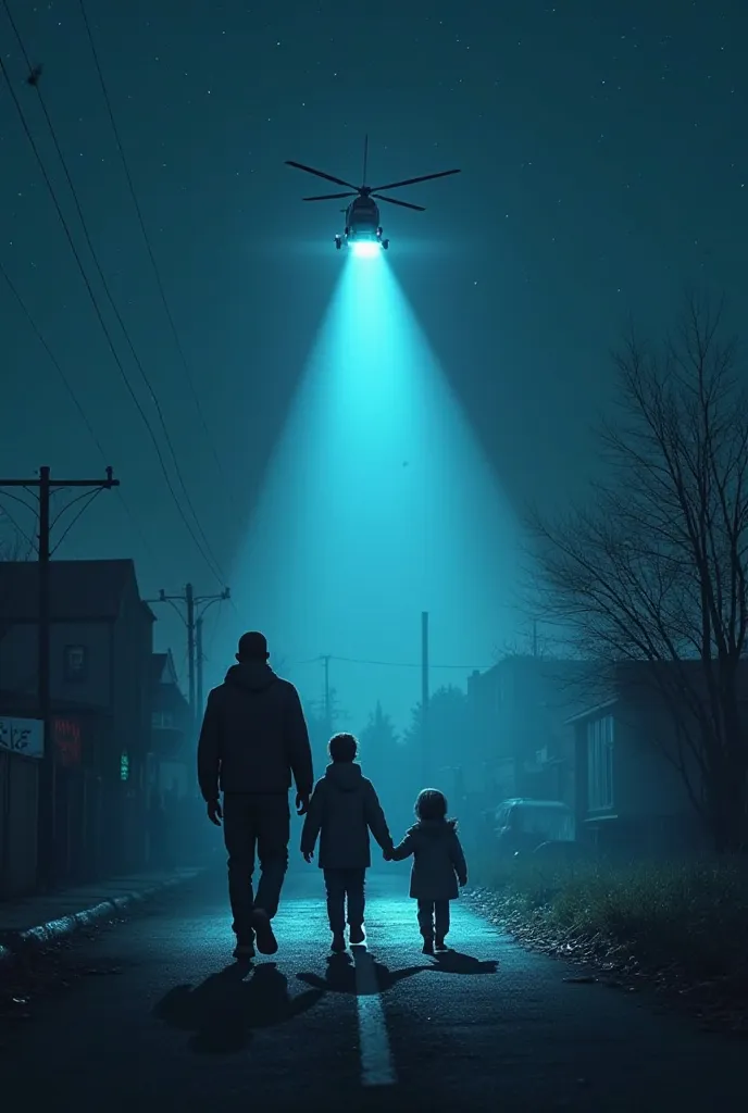 Walking under the night sky with his family, a homeless man moves through the streets, joining a small crowd of other homeless people. Suddenly, a helicopter appears, its powerful searchlight sweeping over them. As the beam locks onto him, he glares up at ...